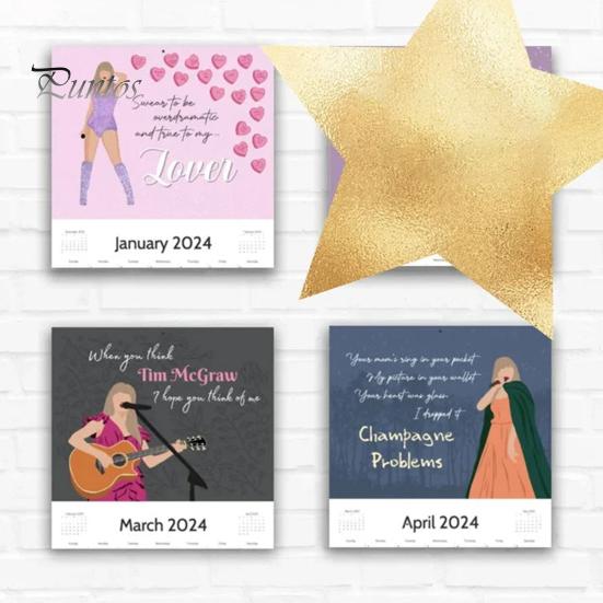 Настенный календарь Eras T-our на 2024 год, обложка музыкального альбома на 2024 год, постер Calenda для девочек и мальчиков, подростков, общежития, Настенный декор для спальни, подарок для меломана