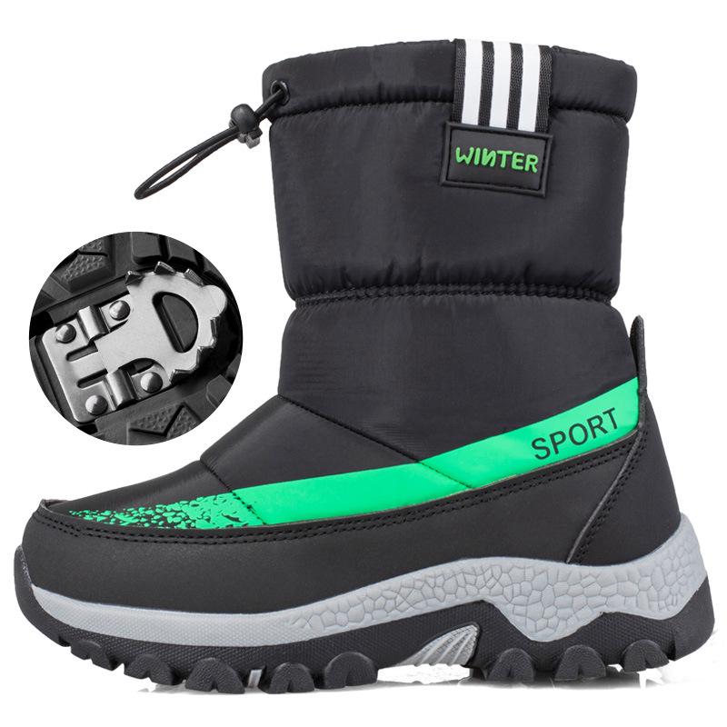 Утолщенные детские ботинки, нескользящие теплые зимние ботинки среднего размера с кошками, зимняя повседневная непромокаемая хлопковая обувь для мальчиков и девочек