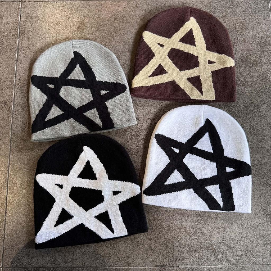 Autumn Winter Acrylic Knit Hat With High Top Design And Star Pattern For Men Women