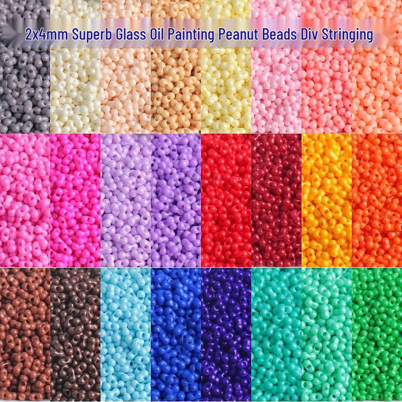 Стеклянные бусины-арахис сплошного цвета 2x4 мм для изготовления украшений и аксессуаров для волос своими руками