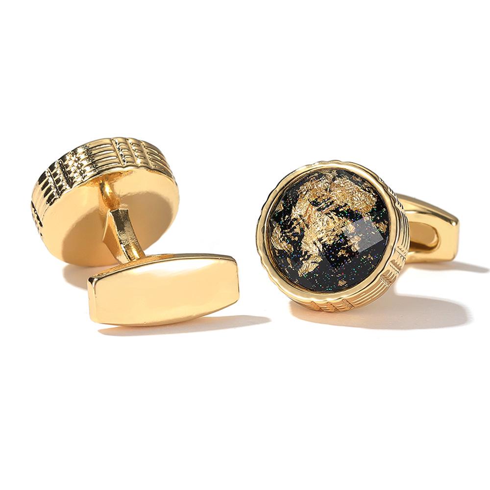 Men's Round Gold Cufflinks with Colorful Pattern - Light Luxury Shirt Accessories, In Stock
