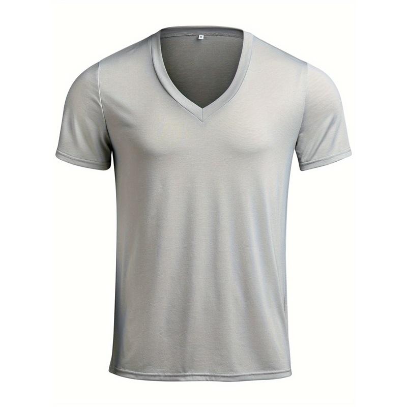 Европейская и американская мужская футболка с короткими рукавами и V-образным вырезом, однотонная, повседневная