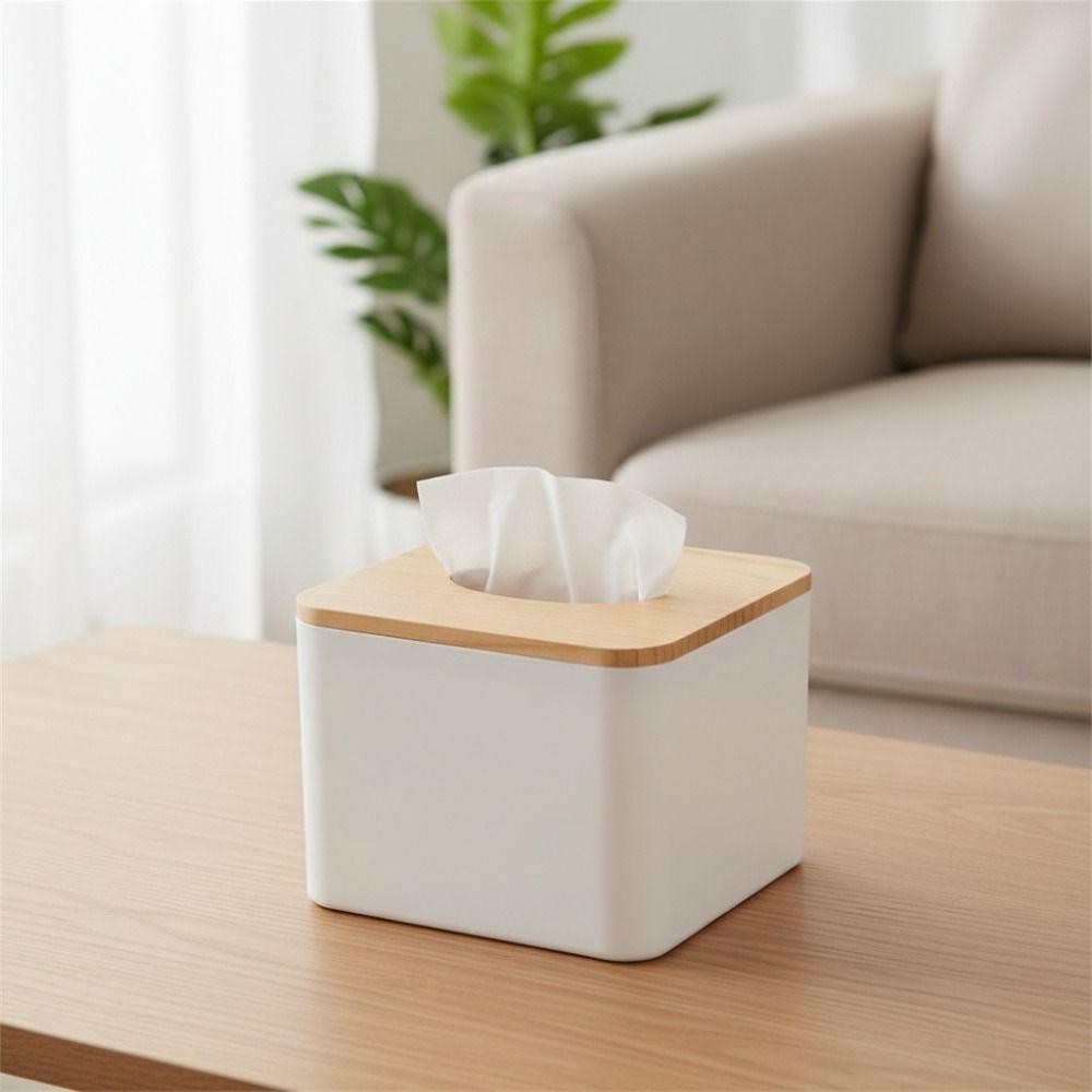 Square Tissue Box Holder Wood, PP Storage Organizer Kitchen Tissue Box Cover Home Use