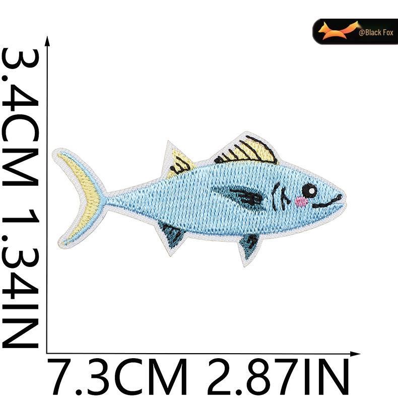 Black Fox Marine Life Cartoon Embroidered Patches for Children's Bags