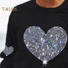 Women Tops Round Neck Long Sleeve Tee Shirt Shiny Sequins Heart Print Sweatshirt Spring Autumn Daily Wear