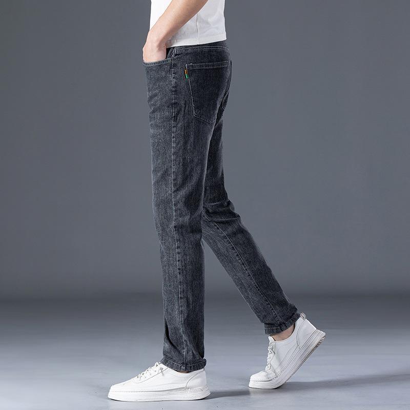 Весенне-осенние удобные эластичные супермягкие джинсы из качественной ткани, мужские маленькие прямые универсальные мужские вещи с высокой талией