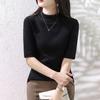 Women Sweater Half High Collar Half Sleeve Knitting Tops Solid Color Slim Fit Sweater Tops Commuting Street Wear