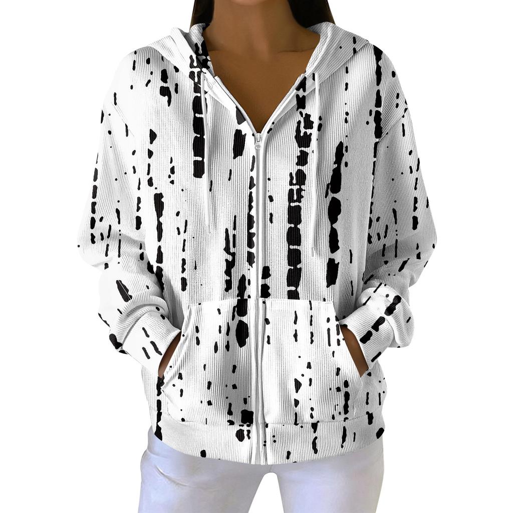 Women's Casual Fashion Long-Sleeved Zip-Up Christmas Print Knitted Hoodie