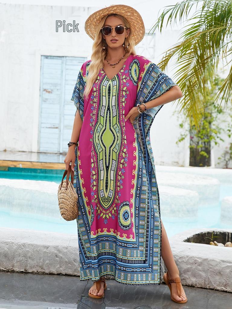 2024 European-American Middle East Beach Robe: Loose, Stylish Bikini Cover-Up with Positioning Print for Sun Protection