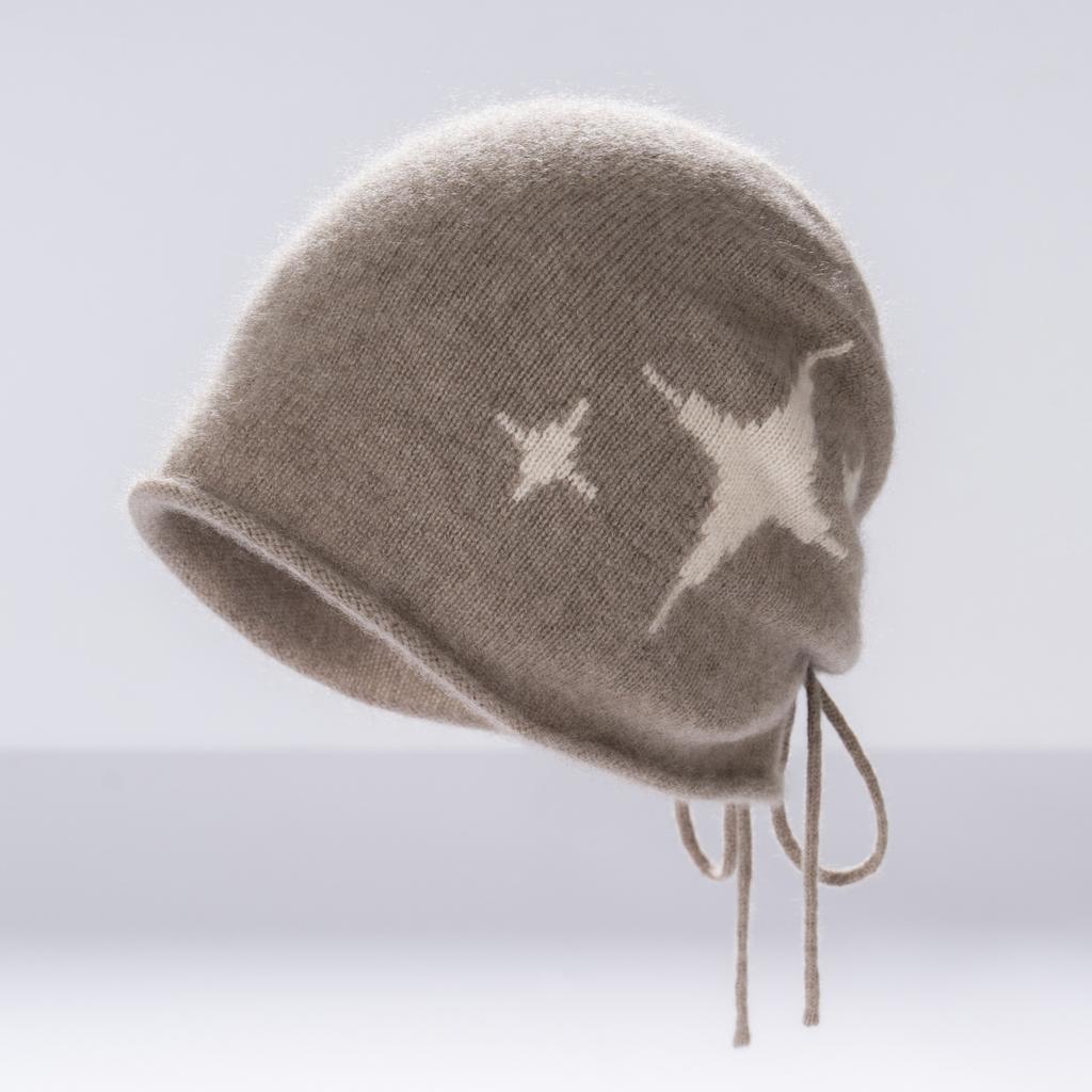 Autumn and winter temperament knitted drawstring stacking hat children crimped ear protection warm knitted hat windproof confinement hat