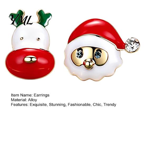 Asymmetric Santa Claus Elk Jewelry 1 Pair Christmas Stud Earrings for Women, Cute Enamel Alloy Studs And Reindeer Earrings, Holiday Gifts Xmas