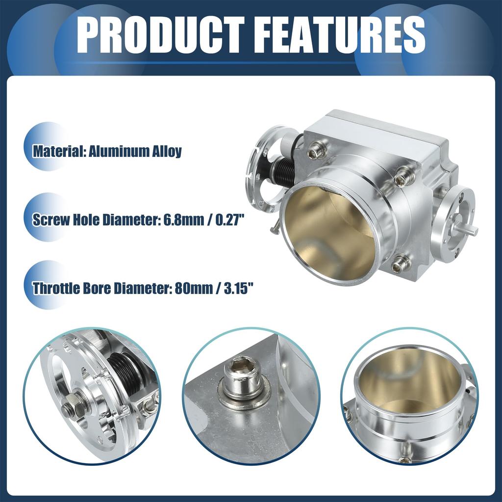 INFINAUTO Узел дроссельной заслонки 80 мм Автомобильный привод Алюминиевый сплав Серебристый тон 1 шт.