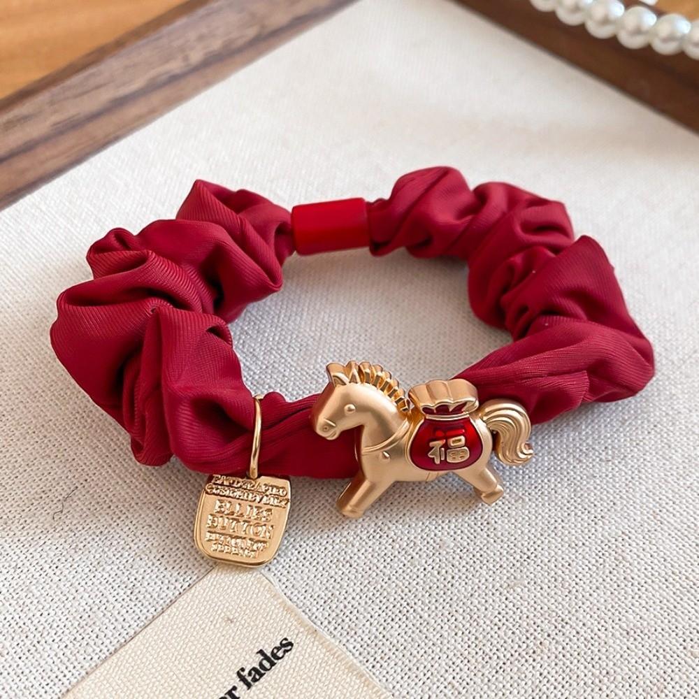 Zinc Zinc Alloy Zodiac Horse Hair Rope Wrinkle Chinese Children Hair Band Red Hair Scrunchies Kids