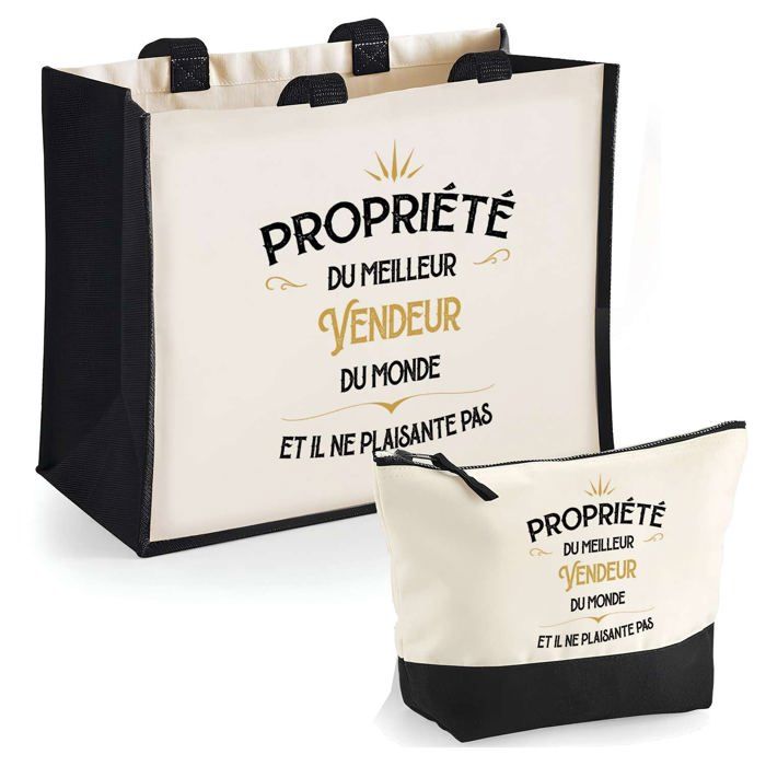Coffret - PLANETEE - Duo cabas jute et trousse 'Propriété du Meilleur Vendeur' - Jute/Coton 33x42 cm - DTF HD - Fabriqué en France