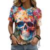 Летняя мода с коротким рукавом, повседневные футболки с принтом 3D-черепов, женская одежда, уличная одежда с круглым вырезом, футболки и блузки, большие размеры