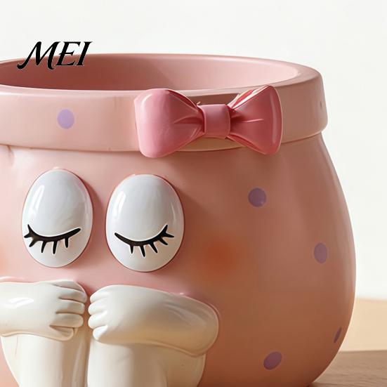 Unique Birthday Gifts for Girls Cute Cartoon Girl Pen Holder, Resin Makeup Brush Decorative Desktop Creative Stationery Holder Organizer with