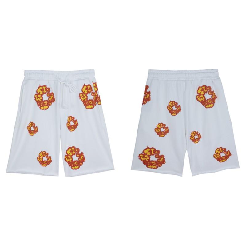 Mens Cotton Floral Print Shorts With Foil Puff Mid-Rise Loose Fit Casual Pants Youth