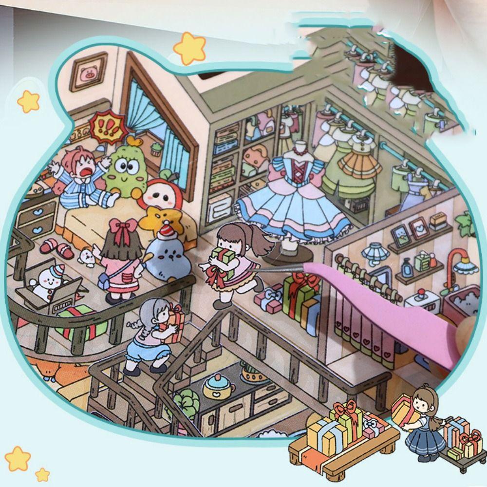 Forest Party 3D Landscape Sticker Paper Plus Size Cabin Scene Game Stickers  Children/Kids