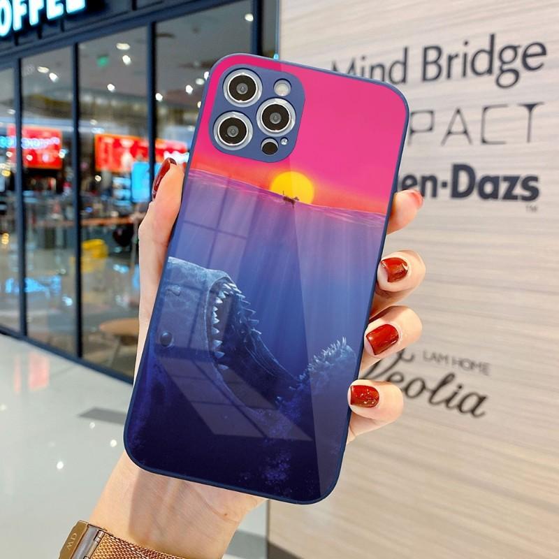 Cool Scary Shark Phone Case For IPhone 14 13 12 11 Pro Max X XR XS 8 7 Plus Liquid Glass Color Phone Cover