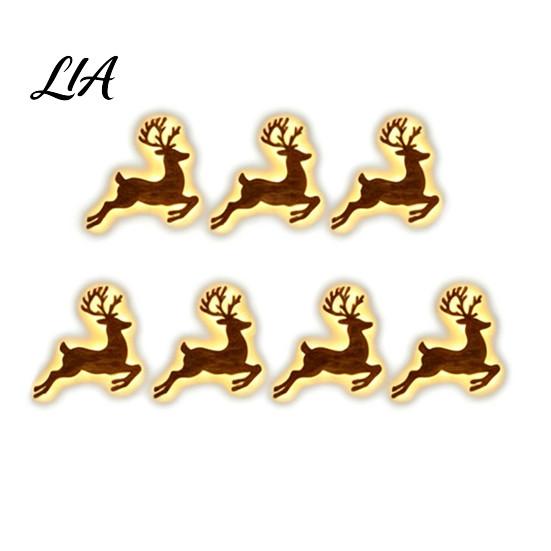 Christmas Wall Decorations for Home 7Pcs Glowing Wooden Silhouette Lights, LED Xmas Decor, Reindeer Decals Santa Tree Gingerbread Snowflake Ornaments