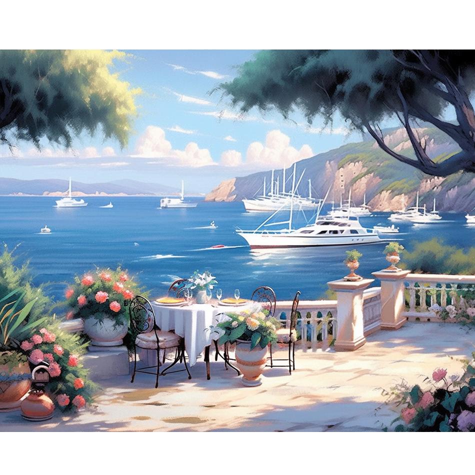 Рамка для рисования по номерам на холсте, гавань, пейзажный рисунок с цифрами для взрослых, домашний декор ручной работы 40x50 см