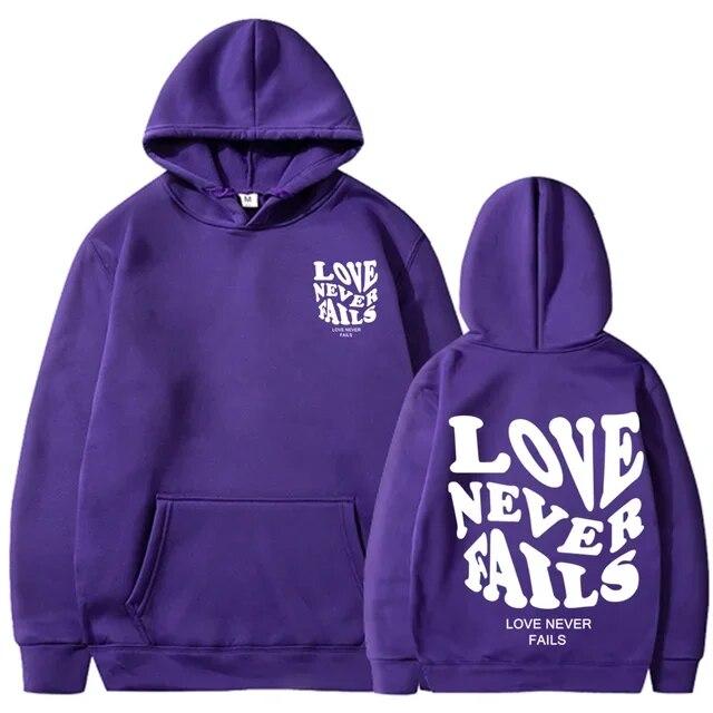 Love Never Fails Print Letter Hoodies Unisex/Women Sweatshirt Black Autumn Vintage Oversized Harajuku Loose Tops Casual Pullovers