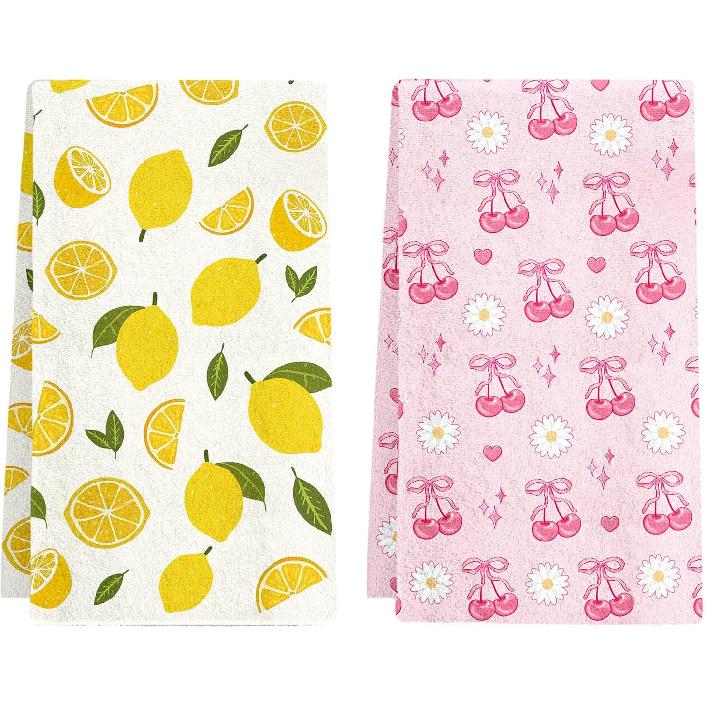 Black Cat Floral Kitchen Towels - Set of 2 Flower Cat Dish Towel for Kitchen Drying, Soft Absorbent Cute Dish Towels Cats Spring, Black Cats Flower