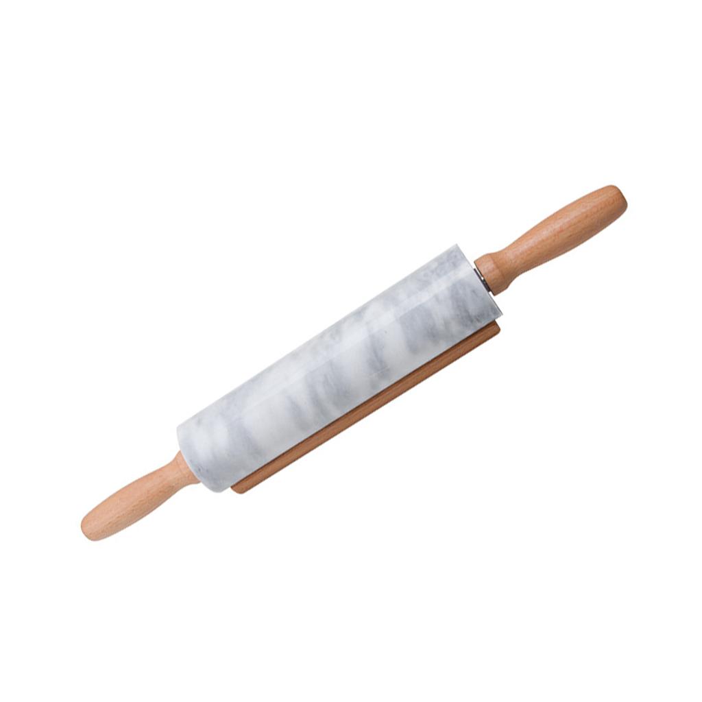 Мраморная скалка с деревянной ручкой и деревянной подставкой, скалка с антипригарным покрытием для теста для пиццы, выпечки хлеба и кухонных принадлежностей