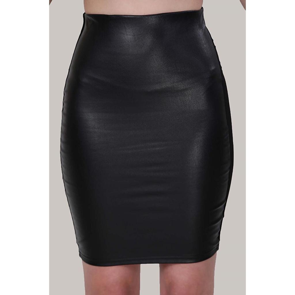Женская кожаная юбка черная