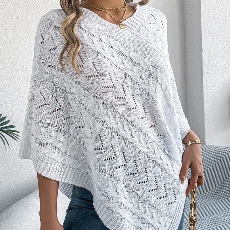 Women's Cable Knit Cape Sweater Oversized Open Front Poncho Coat Casual Solid Color