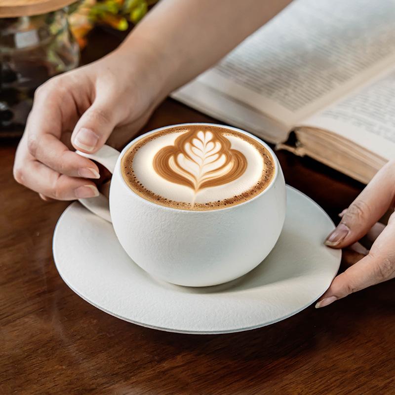 High-End Solid Color Coffee Cup Ceramic Cup And Saucer Set Household Simple Breakfast Cup Mug Restaurant Latte Cup