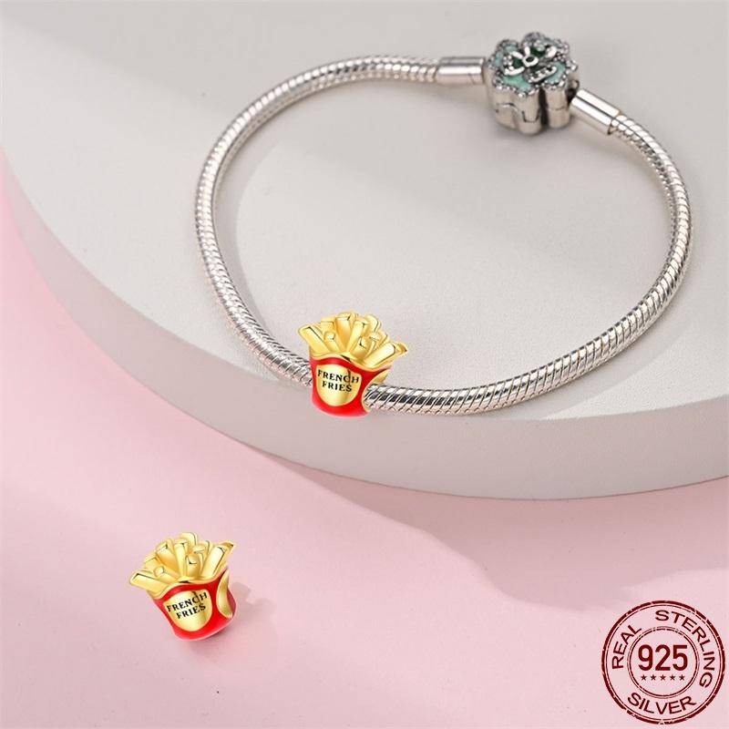 100% Настоящая Медь Подвеска Картошка Фри Пончики Подходит для Оригинального Браслета Пандора для Женщин Подарок на День Рождения Изысканные Ювелирные Изделия