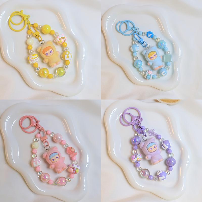 Cartoon Resin Beaded Keychain Cute Doll Pendant Keychains Kawaii Phone Chain Exquisite Backpack Decoration Accessories Gifts