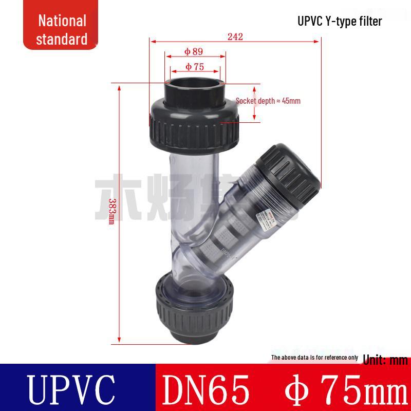UPVC Transparent Y-Type Double Union Corrosion-Resistant Pipe Filter