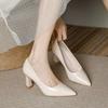 Nude High Heels Women's Thick Heel Soft Leather 2025 Spring New Temperament Pointed Shoes with Skirts Are Not Tired Feet 5cm Single Shoes