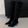 Ботфорты для женщин, большой обхват голенища, 2025 осень-зима, новая замшевая модель с острым носком, тонким высоким каблуком, плиссированные ботинки-чулки