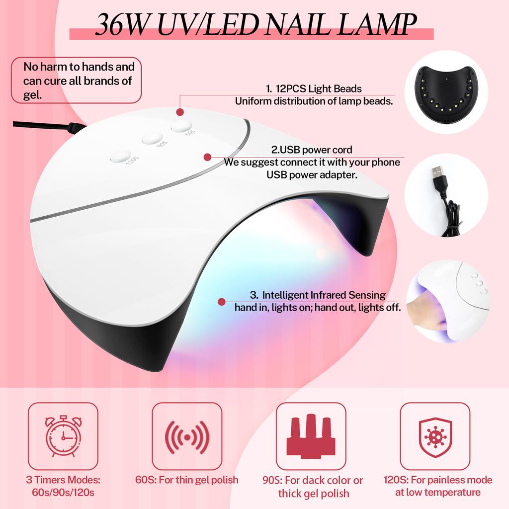 Набор гелей для ногтей PHOENIXY, 20 лаков для ногтей, 3 фрезы для УФ-геля, лампа для наращивания ногтей, 36 Вт, набор гель-лаков и аксессуаров