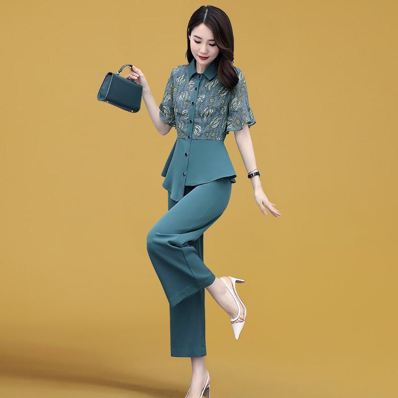 Костюм женский, тонкий, женский, рубашка с воротником-стойкой, широкие брюки, цельный шифоновый костюм, элегантный, темпераментный, для работы, можно носить