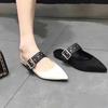 Rivet Sexy Pointed Flat Shoes Spring and Summer One-word Buckle with Rivet Bag Head Half Slippers Shoes Fashion