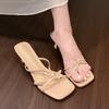 French Gentle High-heeled Cool Slippers 2025 Summer New Women's Sexy Slippers Fashion Cross-strap Square Head Women's Shoes