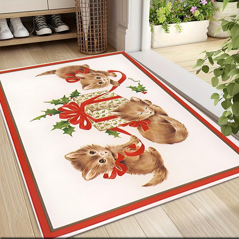 Christmas Kittens Presents Carpet Rug Soft Washable Anti Slip Home Living Room Sofa Mats Personalized Christmas Rug