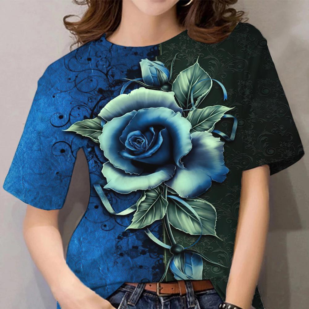 Luxury Women's T Shirt Floral Print Harajuku Clothes O Neck Casual Short Sleeve Tees Daily Y2k Blouse Oversized Tops