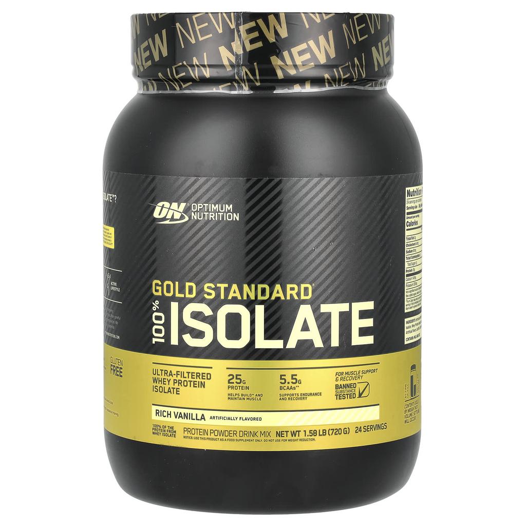 Optimum Nutrition Gold Standard 100% Изолят Сывороточного Протеина, Насыщенный Ванильный Вкус, 1,58 фунта (720 г)