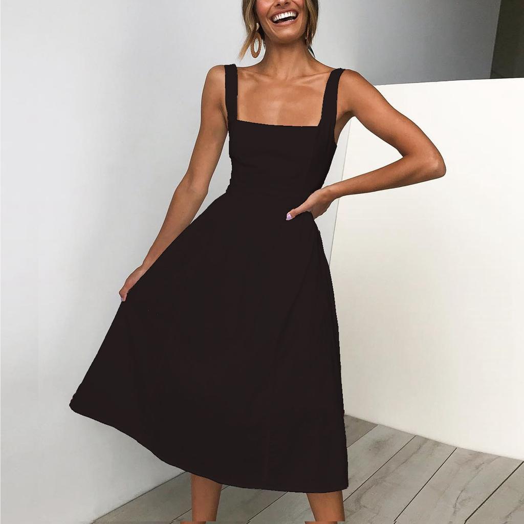 Женское винтажное однотонное платье миди без рукавов, платье принцессы