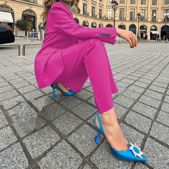 2 шт./компл., женское пальто, брюки, костюм с лацканами, деловой стиль, с длинным рукавом, на одной пуговице, с широкими штанинами, прямой офисный комплект, женское пальто, комплект брюк