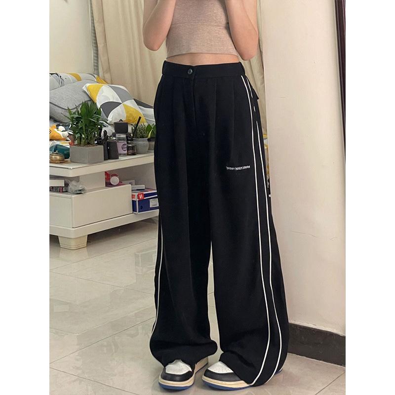 Хиппи, черные полосатые мешковатые брюки по бокам, Harajuku, корейские спортивные штаны большого размера, винтажные свободные спортивные брюки для бега, прямые широкие брюки