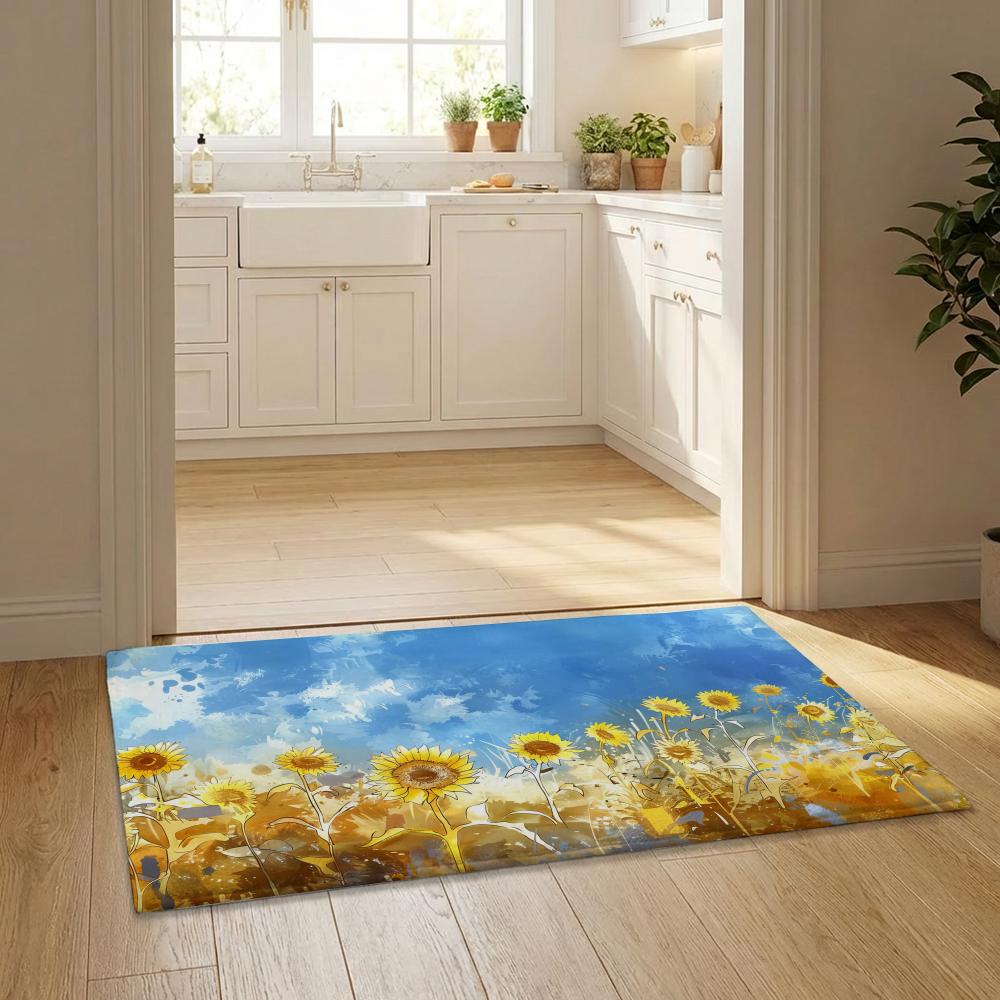 Sunflower Painting Floor Mat Flannel Door Mat Non-Slip Bedroom Living Room Home Decor