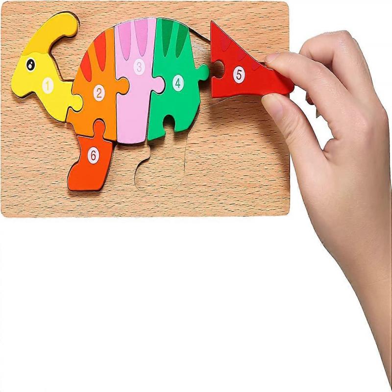 6 Pack Animals Wooden Puzzles for Kids Ages 3-5,Cute Dinosaur Whale Toddler Gift Preschool Game Puzzle,Cartoon Shapes Numbers Learning Developmental E