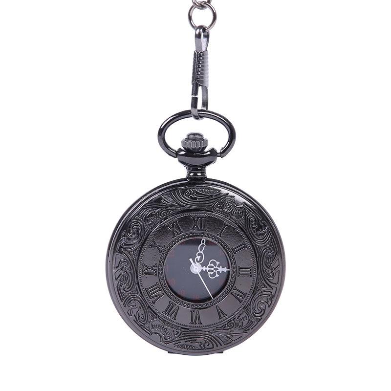 Large Nostalgic Pocket Watch: Classic Black, Dual Display, Roman Numerals, Gold Numbers, White Hands