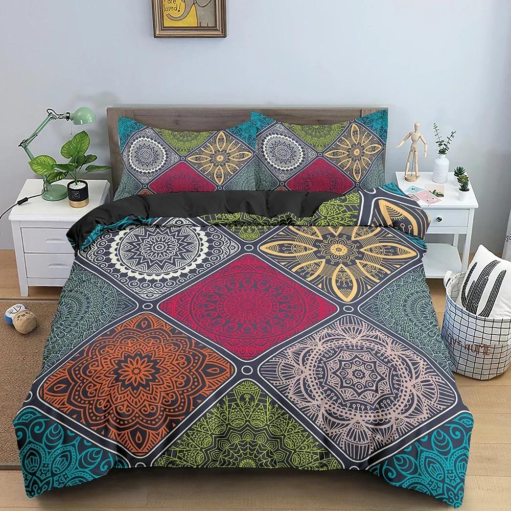 2/3Pcs Ethnic Mandala Bohemian Comfortable Duvet Quilt Cover Pillowcase Bedding Set Children Bedroom Decoration Home Textile